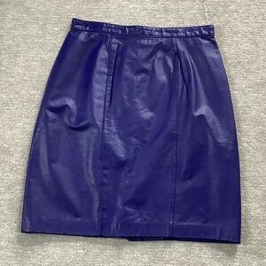 Vintage Lord & Taylor Dark Blue Leather Pencil Skirt Sz. 10